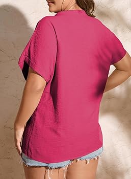 即日発送　pois blouse tee ピンク Eytino Plus Size Blouse for Women Sexy Notched V Neck Tops